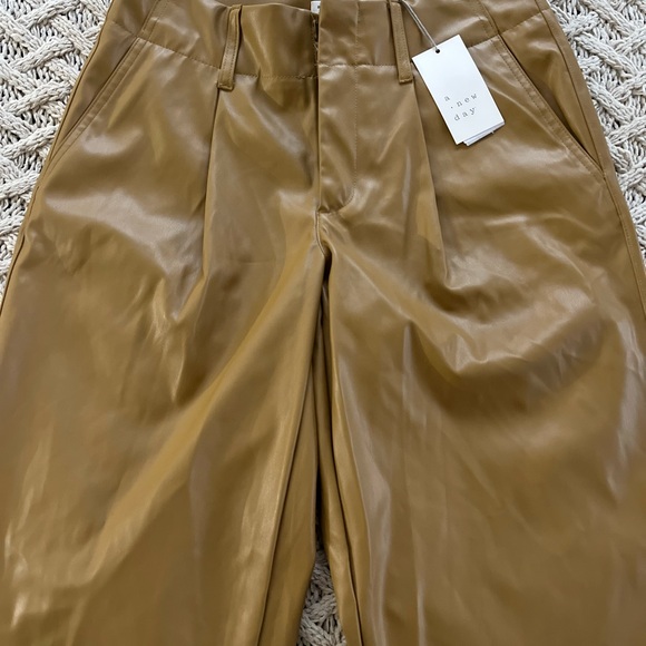 A New Day Brown Pleather Trousers Pants Faux Leather New Tags Size 6 - Picture 1 of 16